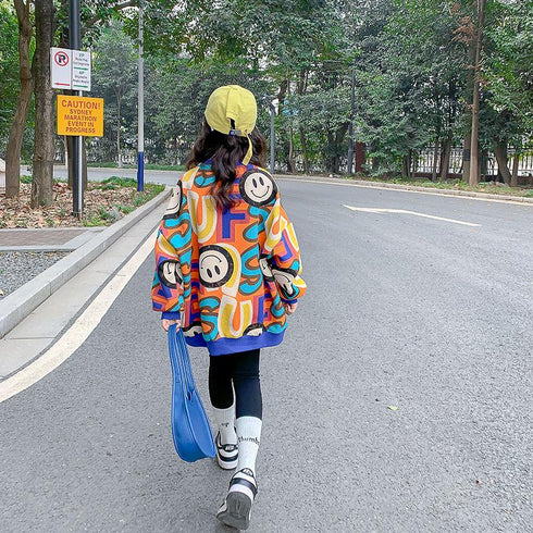 Girls' Spring and Autumn Fashion Loose Smiley Wear