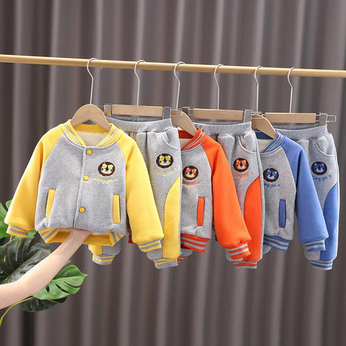 Fall/winter baby plus velvet padded two-piece suit