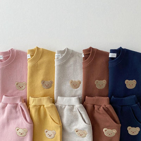 Spring and autumn newborn baby cotton bear round neck sweater sports suit