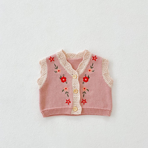 Spring and autumn baby girl embroidered waistcoat sweater