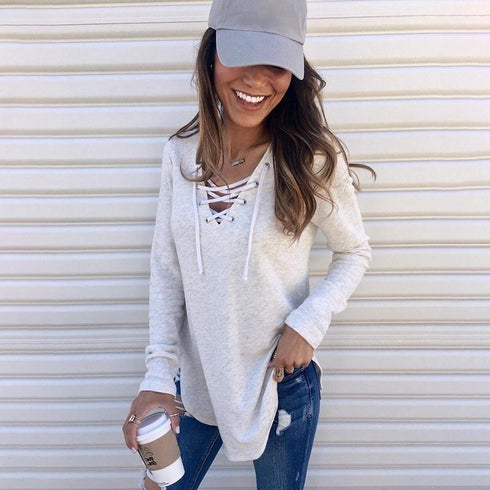 Long Sleeve V-Neck Strappy Top
