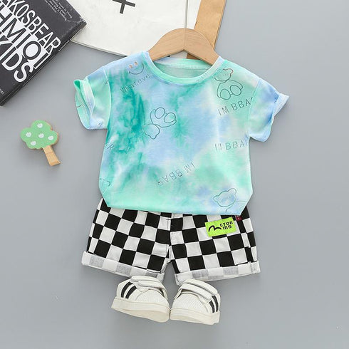 Summer children's tie dyed short sleeve suit