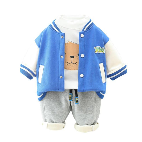 Boys winter plus velvet baseball suit sports pants set of three