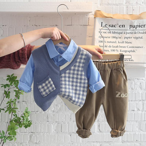 Boy's vest knitted three-piece spring and autumn cardigan sweater