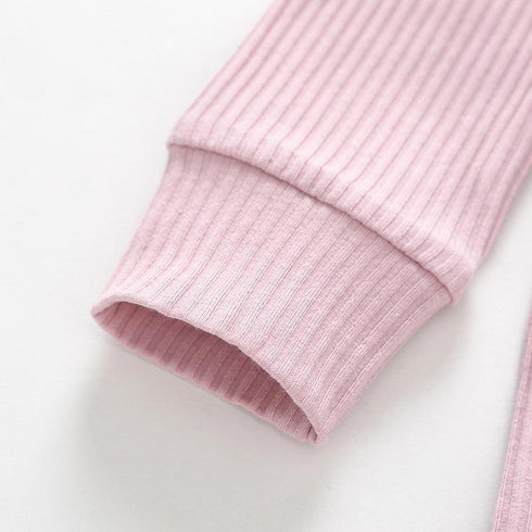 Ribbed Solid Front Button Long-sleeve Baby Romper