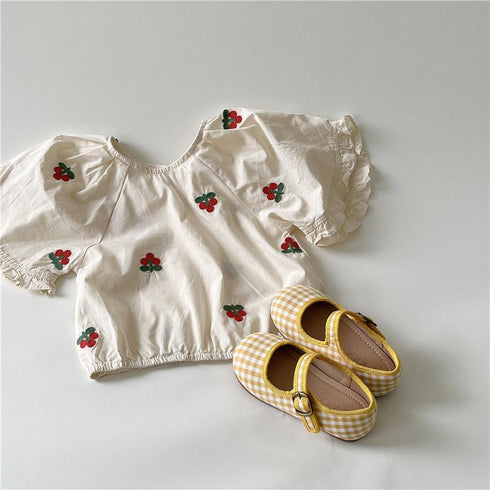 Embroidered Baby Shirt Bubble Sleeve Pullover