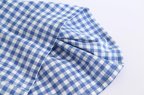 Summer New Girl's Back Bow Dress Backless Fly Sleeve Plaid Princess Dress