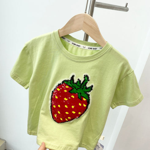 Girl's Sequin Strawberry Short Sleeve