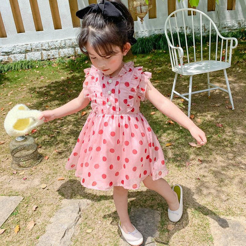 Girls' Summer Dot Sleeveless Princess Dress
