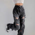 Hip Hop High Waist Straight Jeans With Rough Edges And Holes
