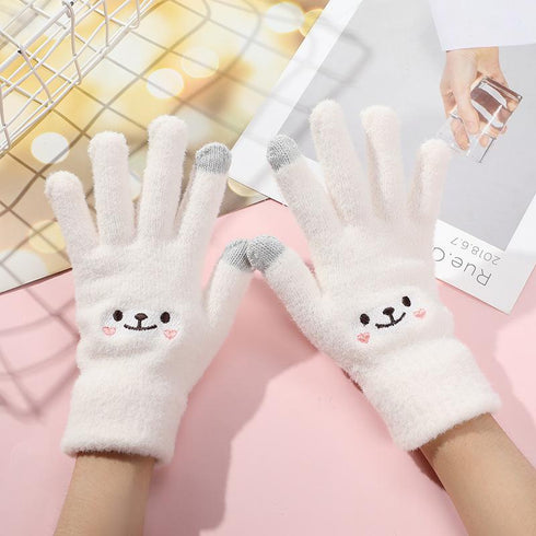 Mink velvet smiling face plus velvet warm outdoor winter plush gloves