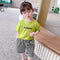 Boys' And Girls' Summer Alphabet T-shirt Checkerboard Pants Set