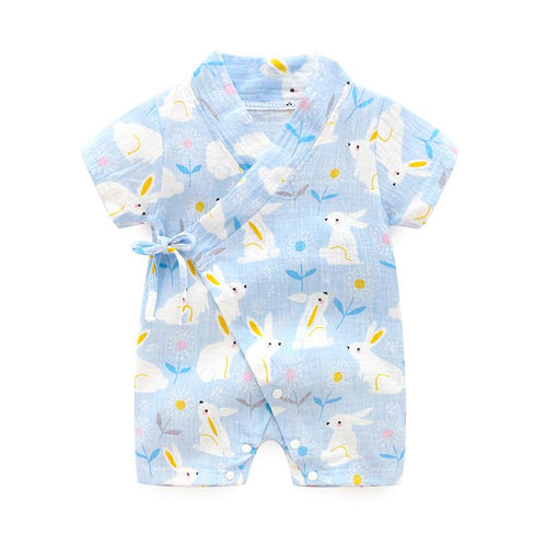 Summer short sleeve kimono baby breathable crepe print jumpsuit
