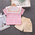 Girls Summer Short Sleeve Shorts Two-Piece Set