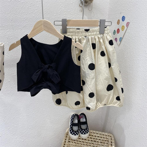 Summer Children's Set Girls Floret Shirt Polka Dot Skirt
