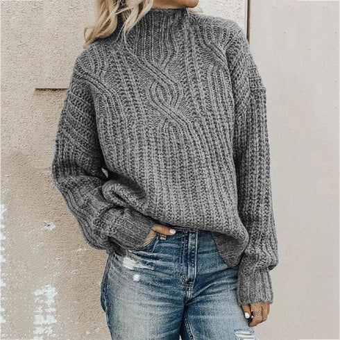 Autumn and Winter High Neck Twist Knitted Sweater