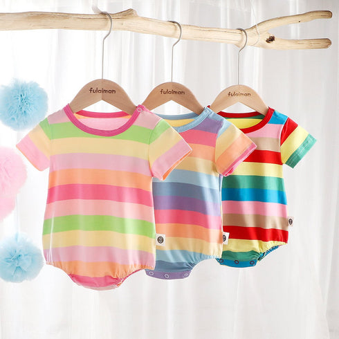Summer short sleeve jumpsuit rainbow striped climbing suit