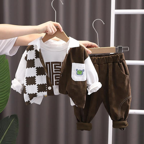 Children's Spring and Autumn Baseball Suit Three-Piece Set
