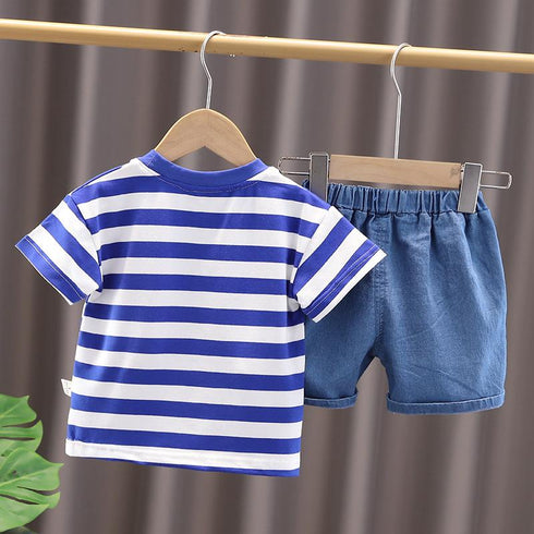 Round Neck Stripe Car Short Sleeve Suit