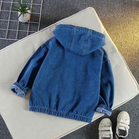 Casual Joker Denim Hooded Long Sleeve Top