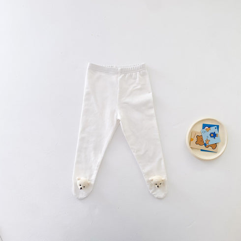 Baby white socks leggings baby simple cartoon bear head elastic pants
