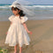 Girl's Summer Printed Bubble Sleeve Sweet Princess Dress