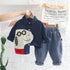 Dog Lapel Shirt Long Sleeve Suit Boy Baby Casual Denim Pants Two Piece Set