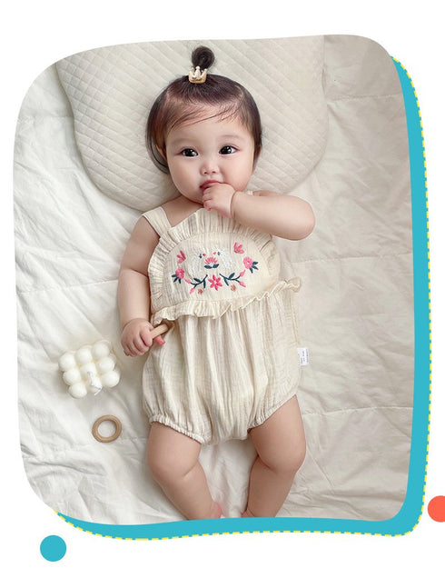 Baby Girl Embroidered Climbing Clothes Baby Girl Summer New Condole Belt Fart Jumpsuit Sweet And Cute