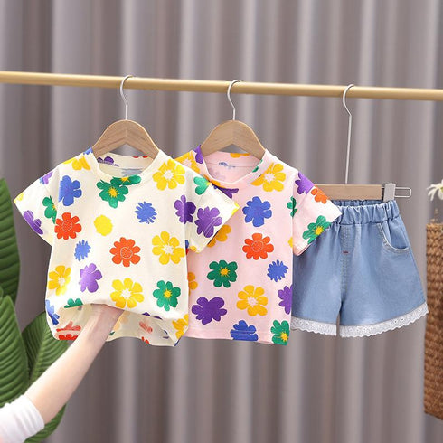 Girl's Short Sleeve Set Two-Piece Set