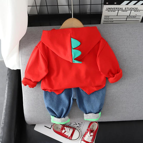 Spring and Autumn Boys Cartoon Long Sleeve Hoodie Two-Piece Set