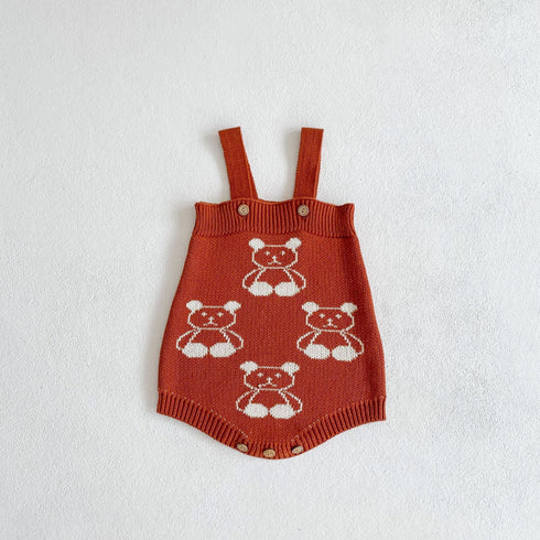 Bear-Print Cotton Knitted Harder Jacket Two-Piece Set