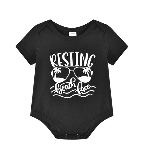 Family Suit Stitched Printed Short Sleeved Shirt Letter Dress Jumpsuit Parent-child Suit