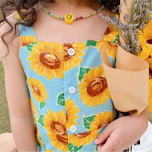 Girl's Summer Sunflower Sling Dress