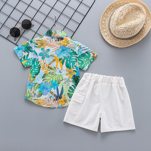 Summer Boys' leaf print short sleeve suit