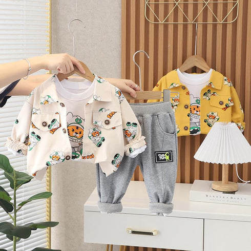 Spring and Autumn Boys Long Sleeve Set Three-Piece Set