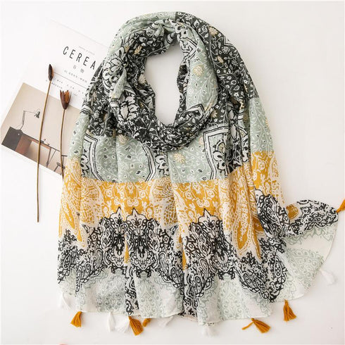 Small Fresh Cotton and Hemp Scarf Bohemian Printed Scarf