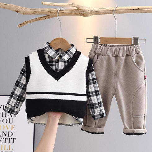 Autumn and winter boys sweater waistcoat three-piece suit