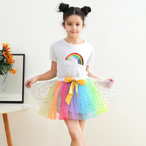 European And American New Style Girls' Skirt With Inner Lining, Bowknot, Hairpin, Mesh And Fluffy Skirt