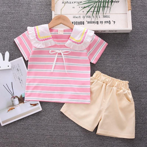 Girls Summer Short Sleeve Shorts Two-Piece Set