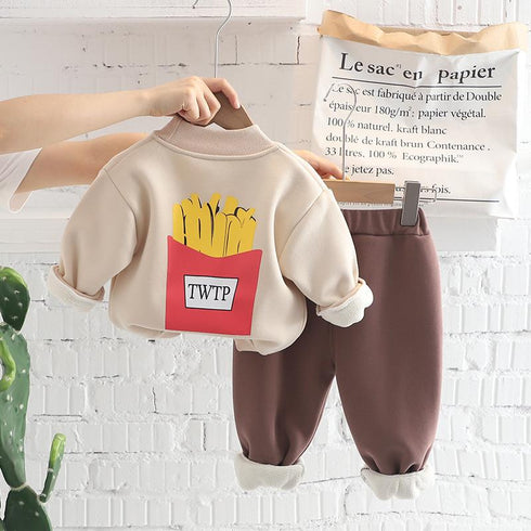 Winter children plus velvet padded suit warm two-piece set