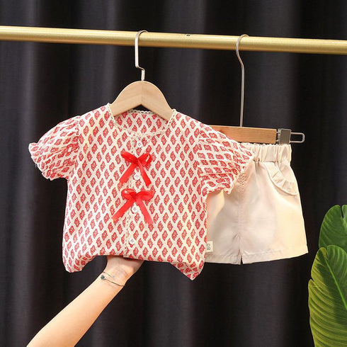 Girls summer short sleeve suit two-piece set