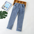 Spring And Autumn Embroidered Girls Jeans Slim-Fit Casual Pants