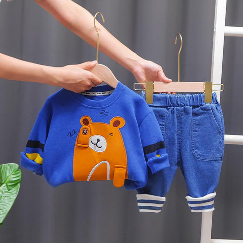 Boys spring and autumn cartoon pullover sweater two-piece suit