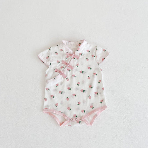 Strawberry printed baby cheongsam sleeveless jumpsuit creeping suit