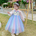 Girl's Spring And Autumn Long Sleeve Mesh Gradient Rainbow Princess Dress