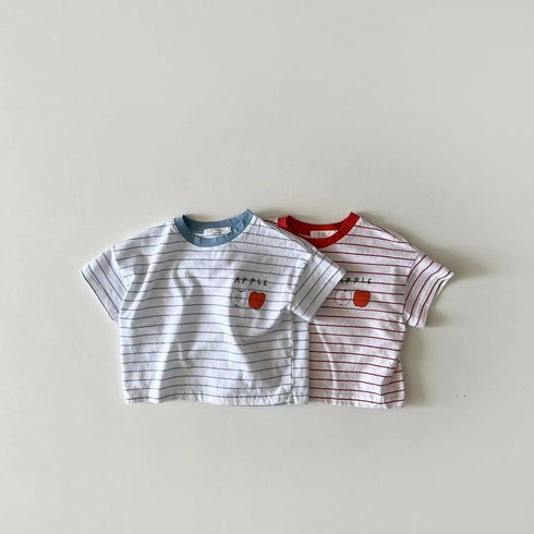 Striped T-shirt Apple Round Neck Short Sleeve Simple T