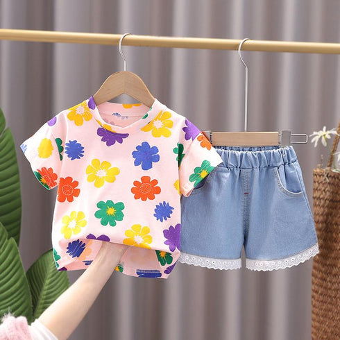 Girl's Short Sleeve Set Two-Piece Set