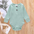 Ribbed Solid Front Button Long-sleeve Baby Romper