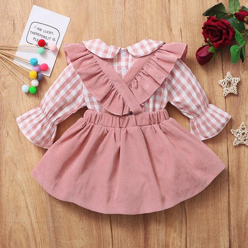 Autumn Children's Clothing Baby Girl Pink Plaid Skirt