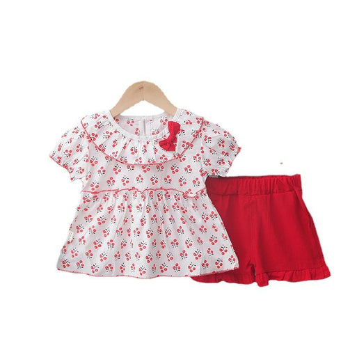 Summer girl children's short-sleeved shorts two-piece set